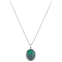 1.53 Carat Australian Opal Set in 18 Karat White Gold Pendant
