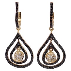 1.53 Carat Black & White Diamonds Dangling Tear Drop Earnings