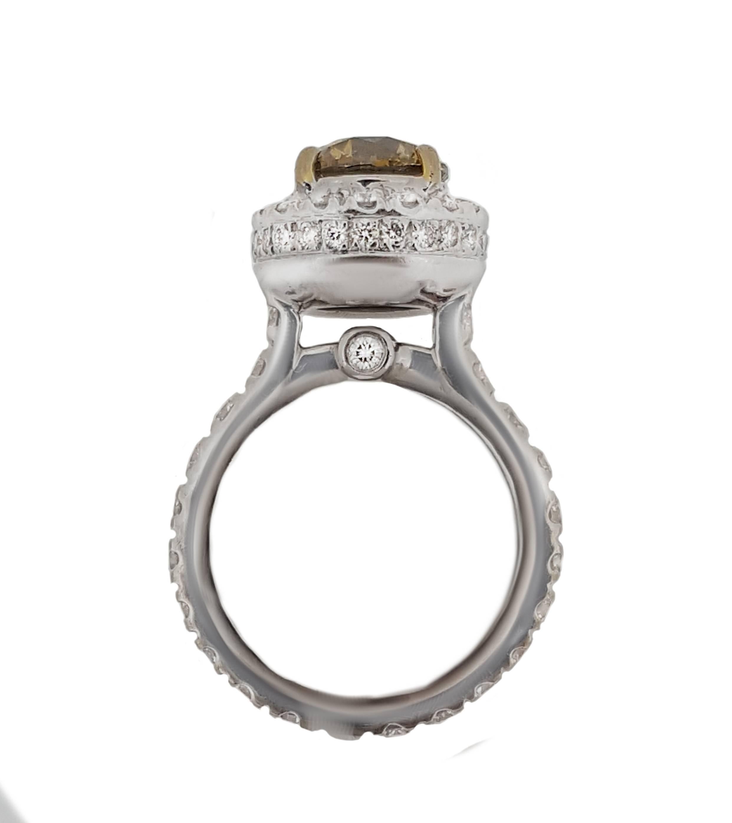 Modern 1.53 Carat Brown Diamond Platinum Halo Ring