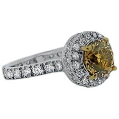 1.53 Carat Brown Diamond Platinum Halo Ring