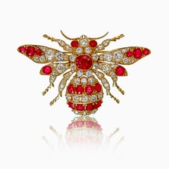1.53 Carat Burmese Ruby No Heat Pigeon Blood and Diamond Brooch in 18k Gold