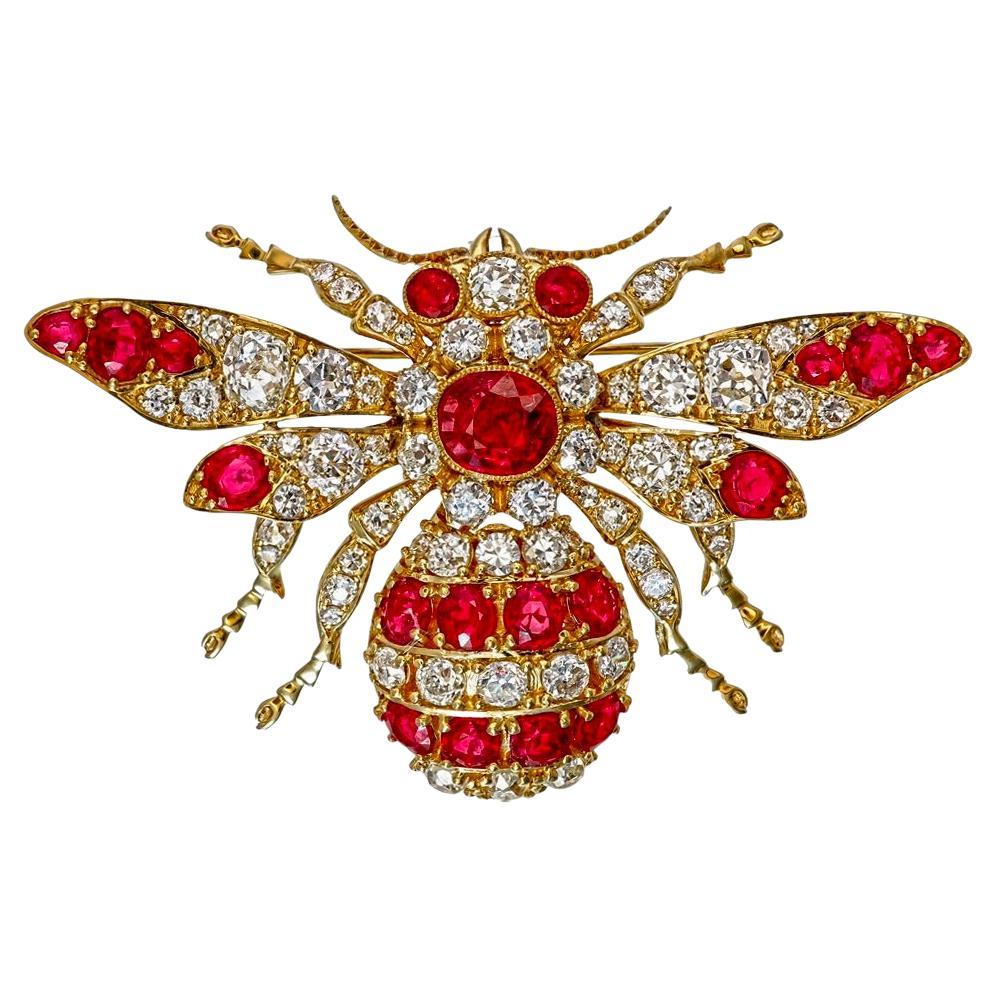 1.53 Carat Burmese Ruby No Heat Pigeon Blood and Diamond Brooch in 18k Gold