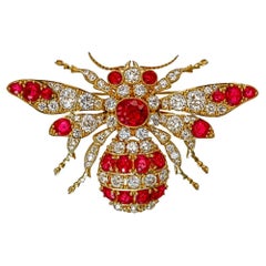 1.53 Carat Burmese Ruby No Heat Pigeon Blood and Diamond Brooch in 18k Gold