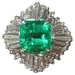 1.53 Carat Colombian Emerald & Diamond Art Deco Platinum