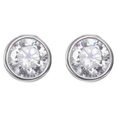 1.53ct Rub Over Set Cubic Zirconia Stud Earrings in Rhodium Plated Silver