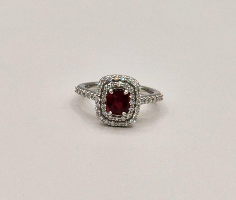 1.53 Carat Cushion Cut Unheated Ruby in Platinum For Sale at 1stDibs