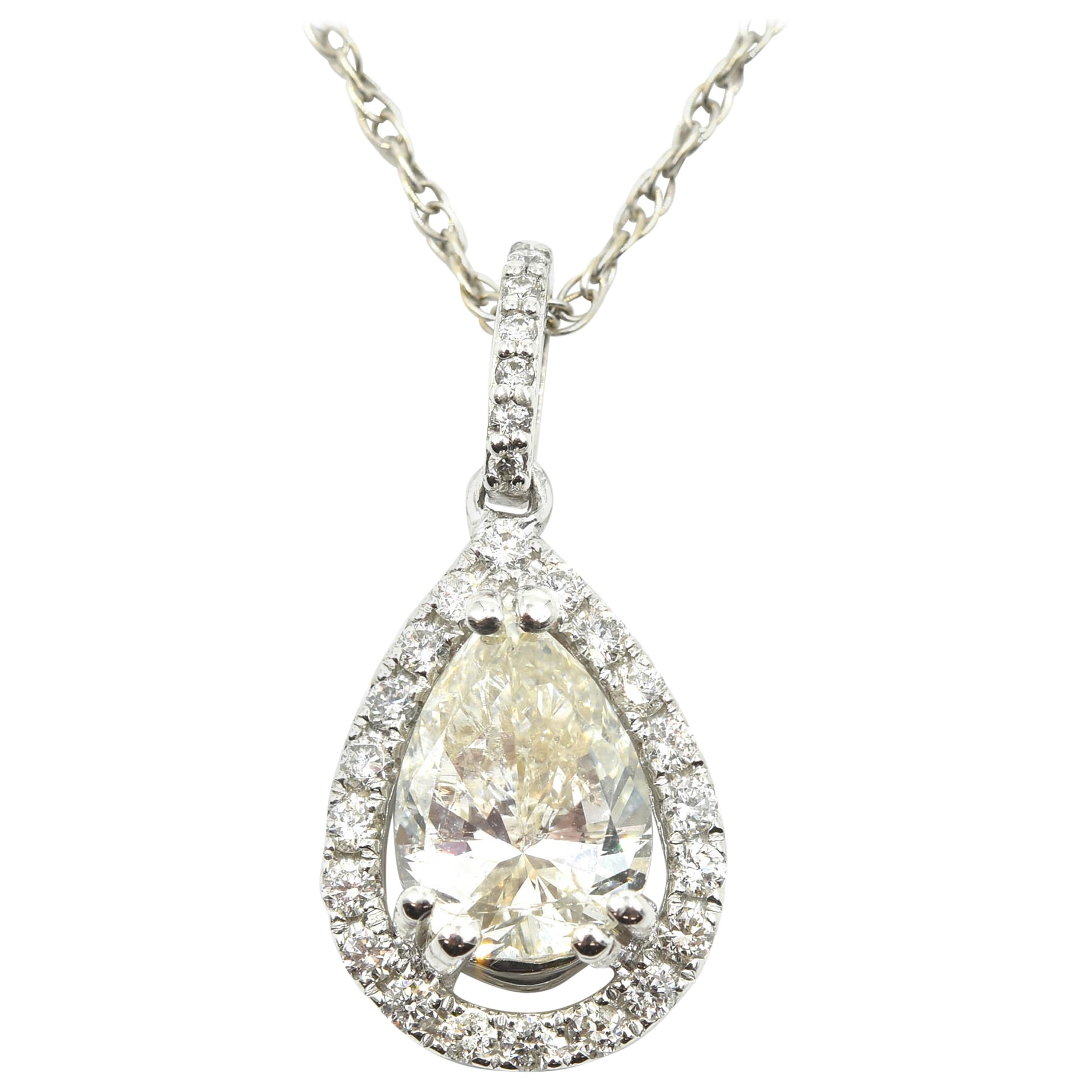 1.53 Carat Diamond 14 Karat White Gold Pendant Necklace