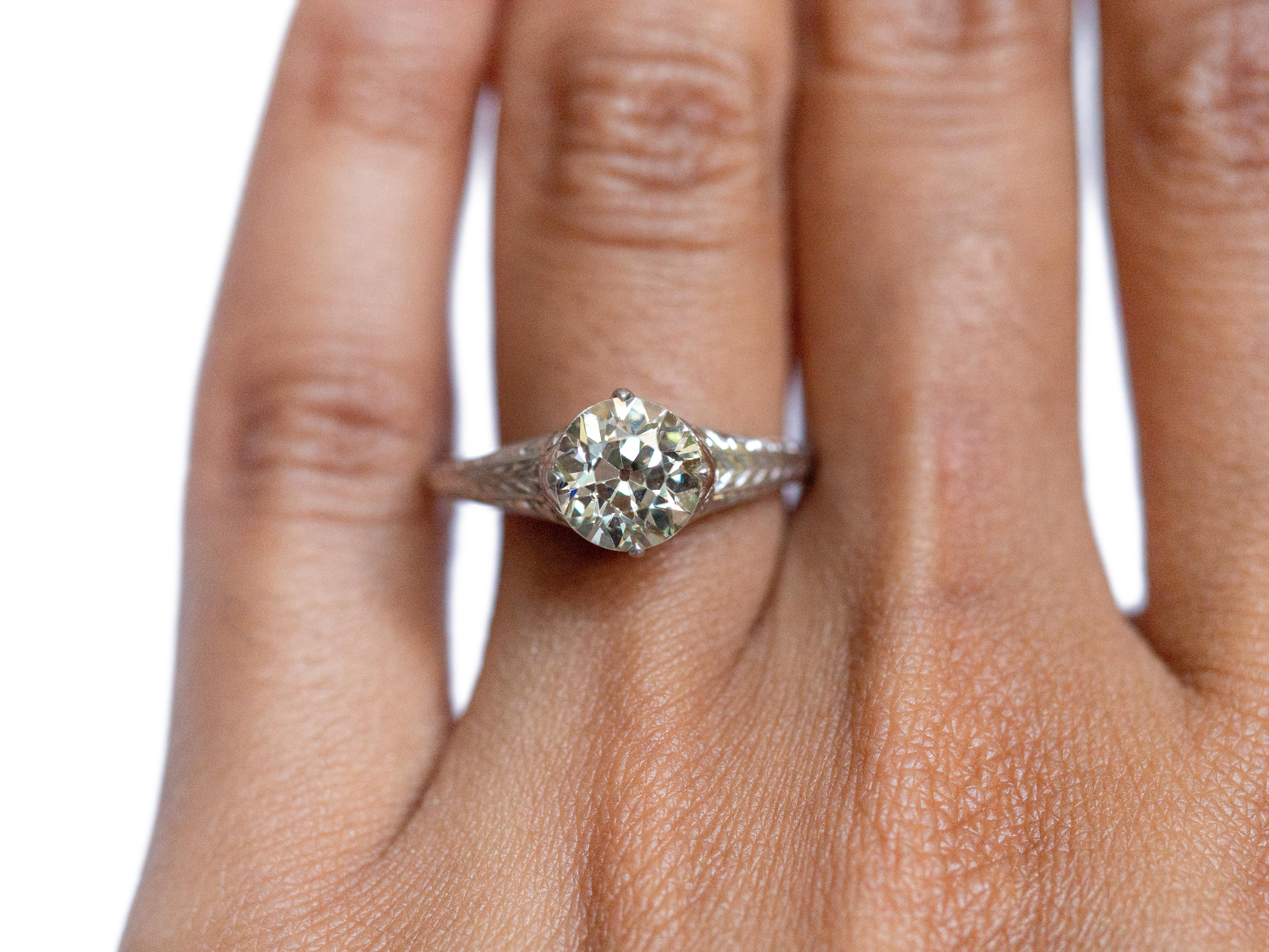Old European Cut 1.53 Carat Diamond Platinum Engagement Ring For Sale