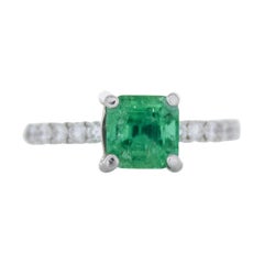 AGL Certified 1.53 Carat Emerald Cut Square Emerald & Diamond Ring in 18K Gold