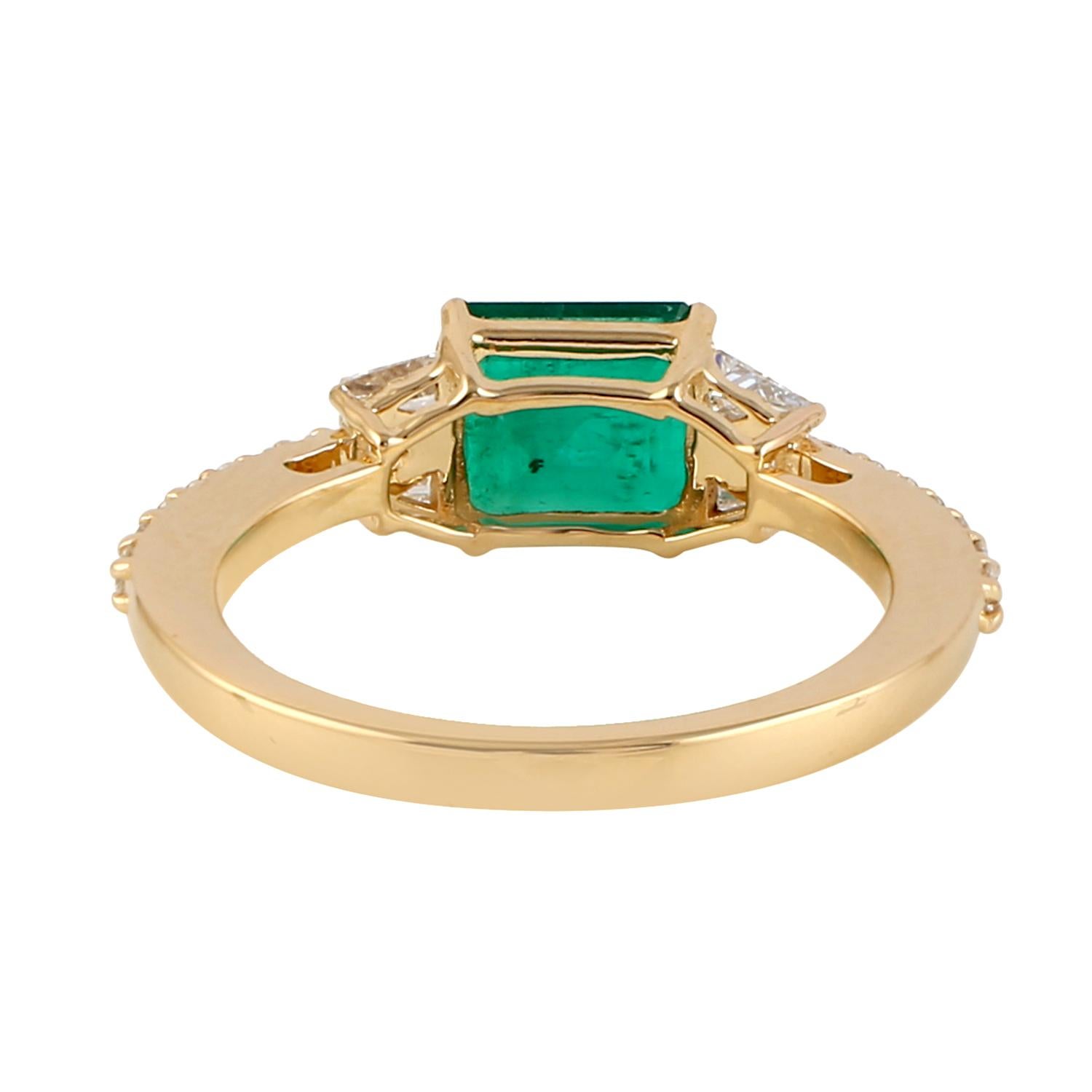 This ring has been meticulously crafted from 14-karat gold.  It is hand set with 1.53 carats emerald & .42 carats of sparkling diamonds. 

The ring is a size 7 and may be resized to larger or smaller upon request. 
FOLLOW  MEGHNA JEWELS storefront