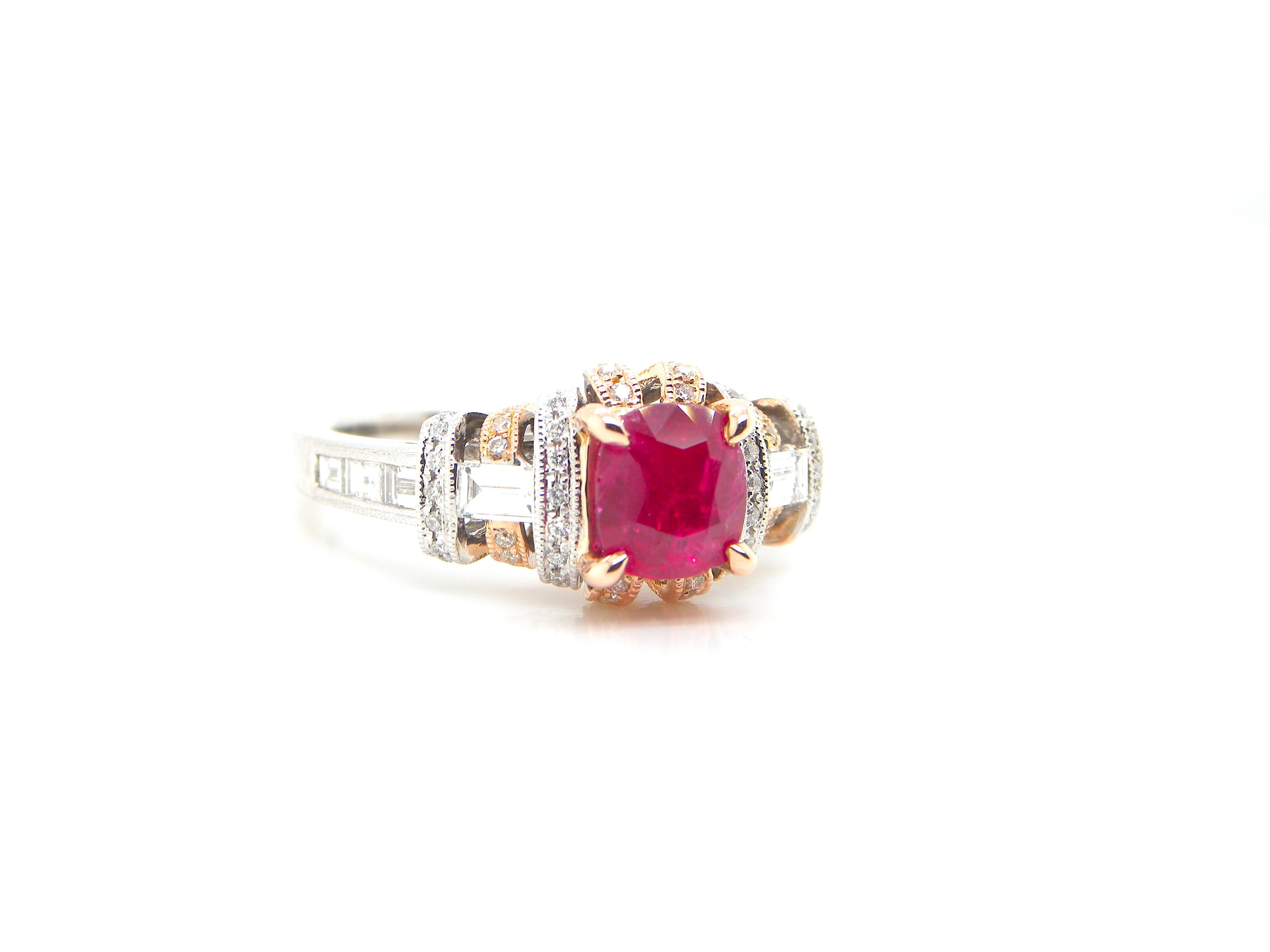1.53 Carat GIA Certified Burma No Heat Ruby and White Diamond Two-Tone Gold Ring In New Condition In Hong Kong, HK