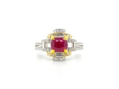 1.53 Carat GIA Certified Unheated Burmese Ruby and White Diamond Engagement Ring