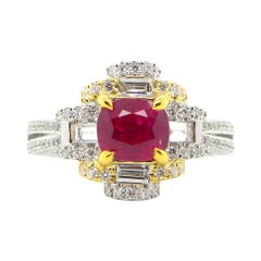 1.53 Carat GIA Certified Unheated Burmese Ruby and White Diamond Engagement Ring