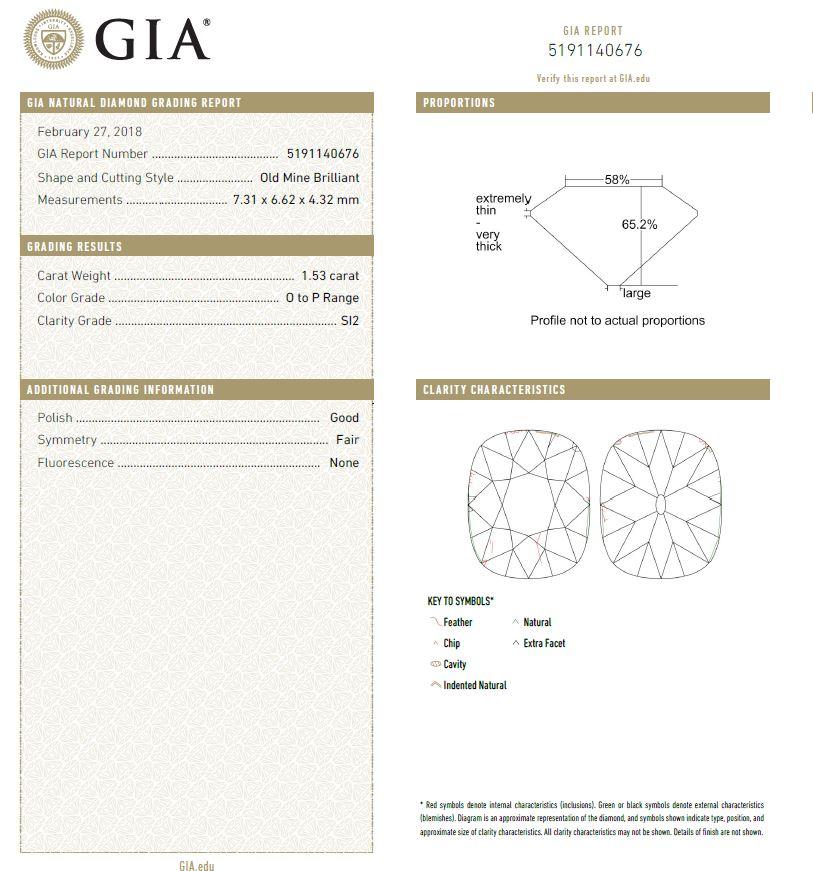 1.53 Carat GIA Certified Vintage Cushion Cut Diamond Engagement Ring 2