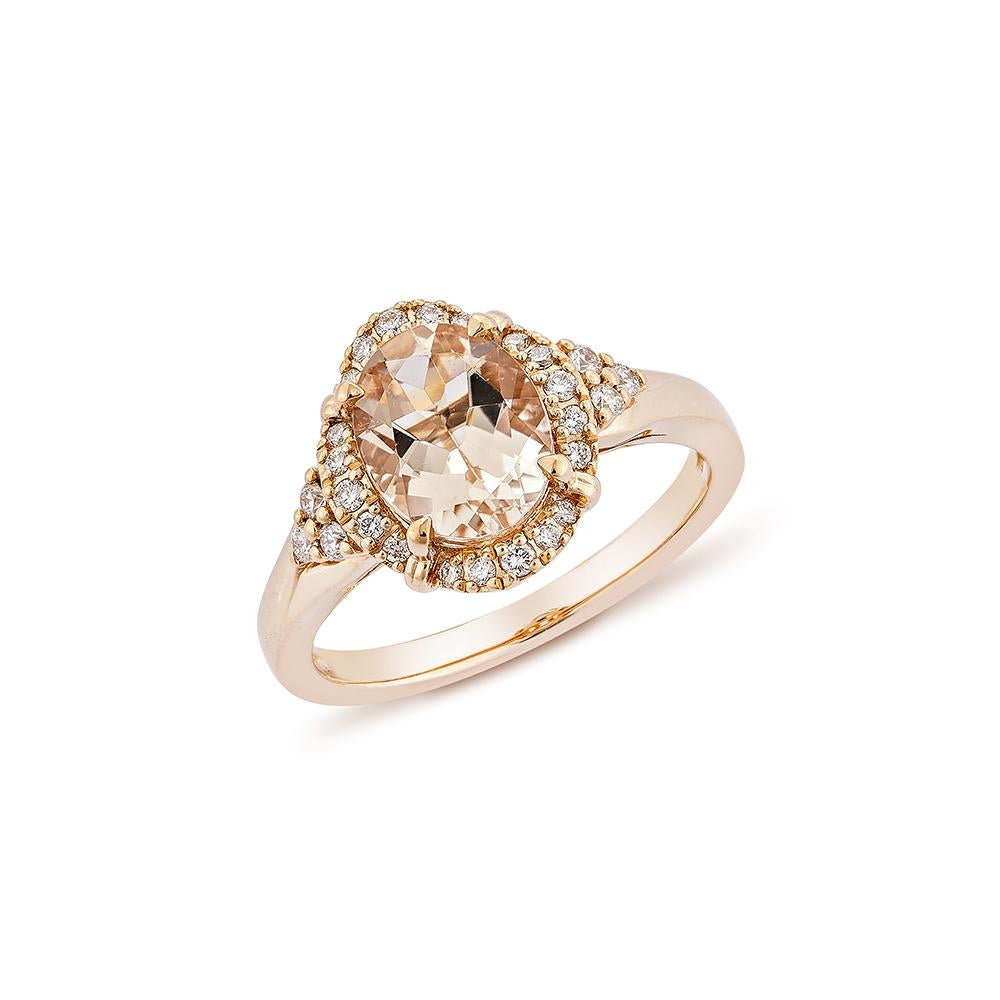 Contemporary 1.53 Carat Morganite Fancy Ring in 18Karat Rose Gold with White Diamond.    For Sale