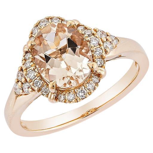 Bague fantaisie en or rose 18 carats avec Morganite de 1,53 carat et diamant blanc.   