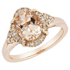 1.53 Carat Morganite Fancy Ring in 18Karat Rose Gold with White Diamond.   
