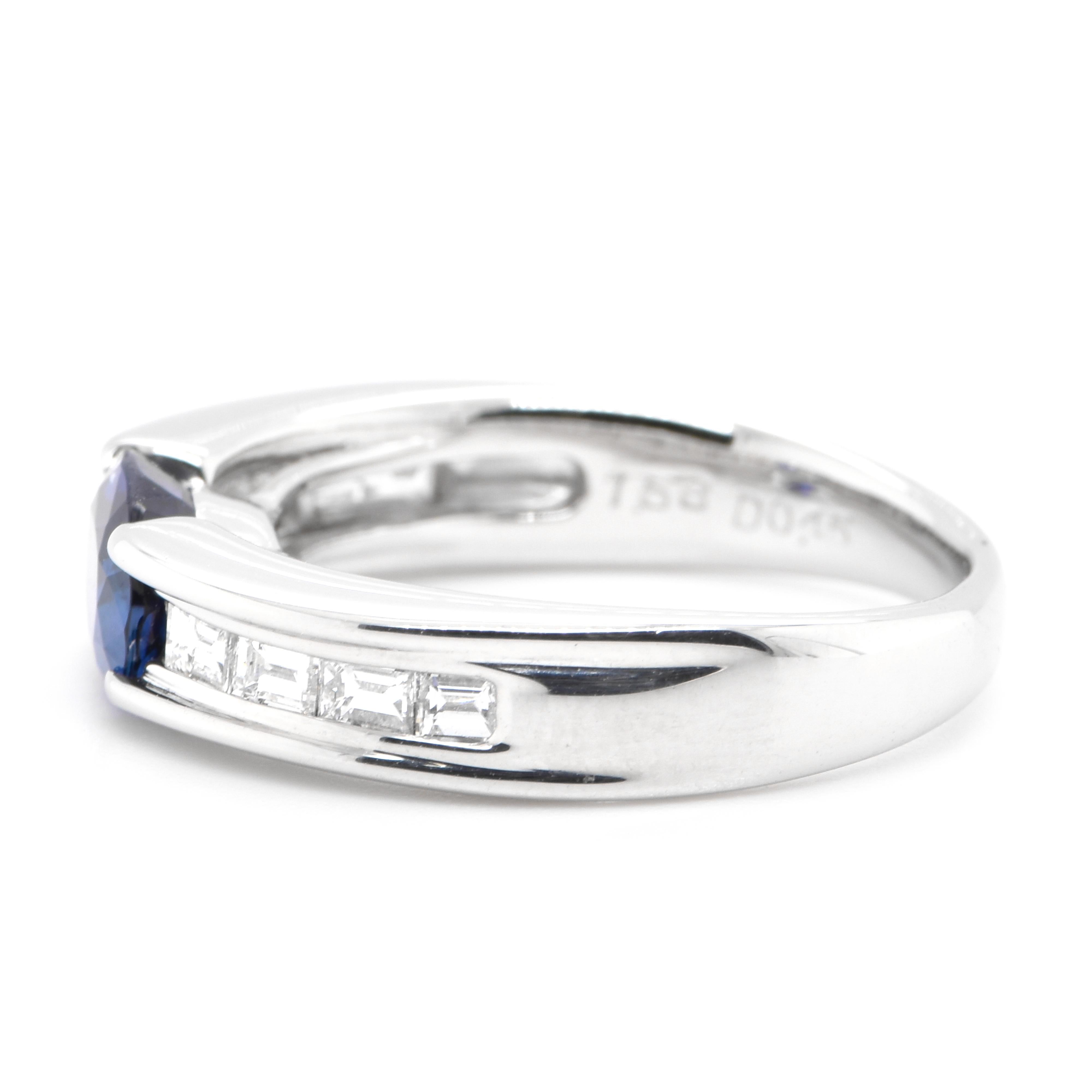 Oval Cut 1.53 Carat Natural Blue Sapphire and Diamond Band Ring Set in Platinum