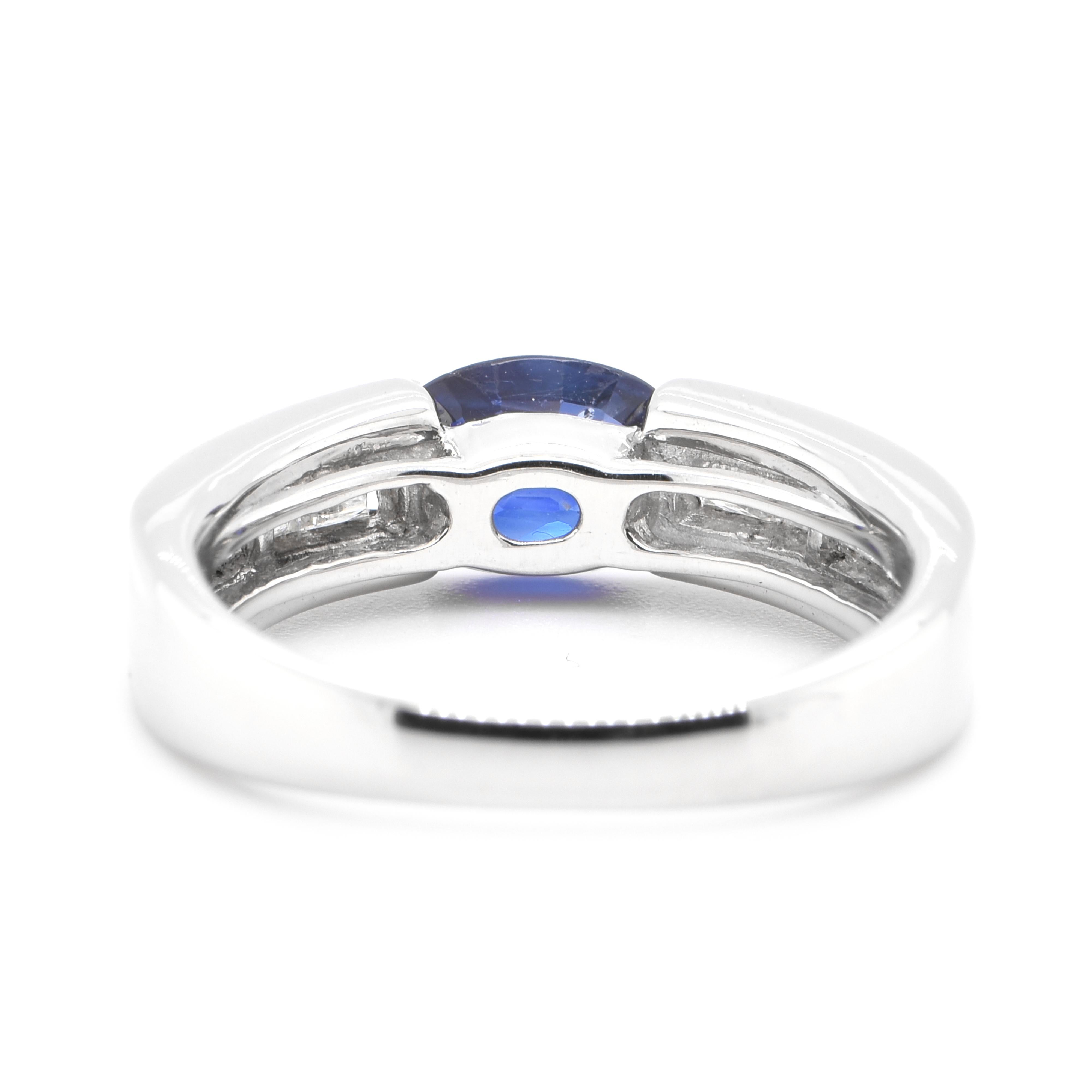Women's 1.53 Carat Natural Blue Sapphire and Diamond Band Ring Set in Platinum