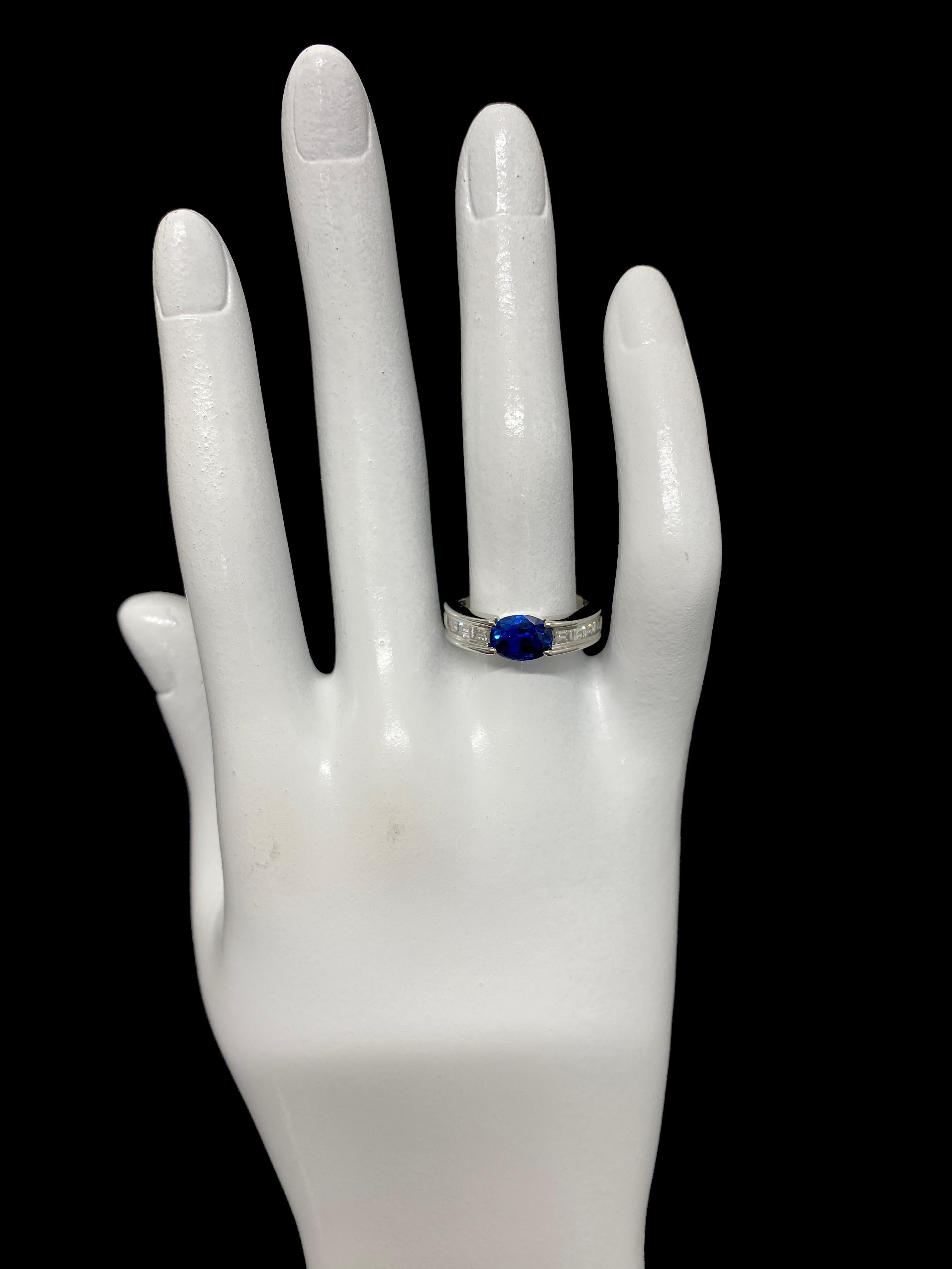 1.53 Carat Natural Blue Sapphire and Diamond Band Ring Set in Platinum 1
