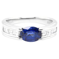 1.53 Carat Natural Blue Sapphire and Diamond Band Ring Set in Platinum