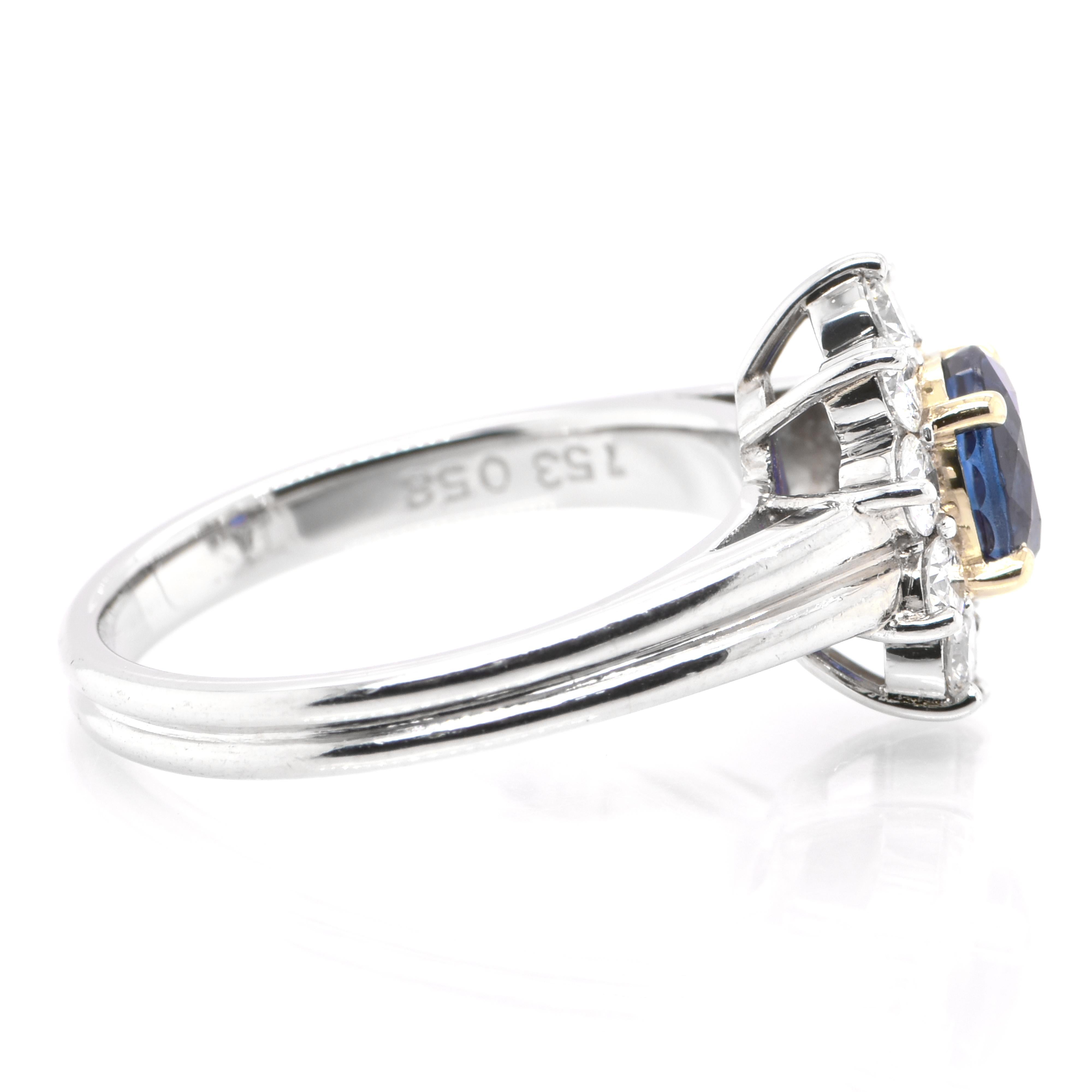 1.53 Carat Natural Blue Sapphire & Diamond Ring Set in Platinum and 18K Gold In New Condition In Tokyo, JP