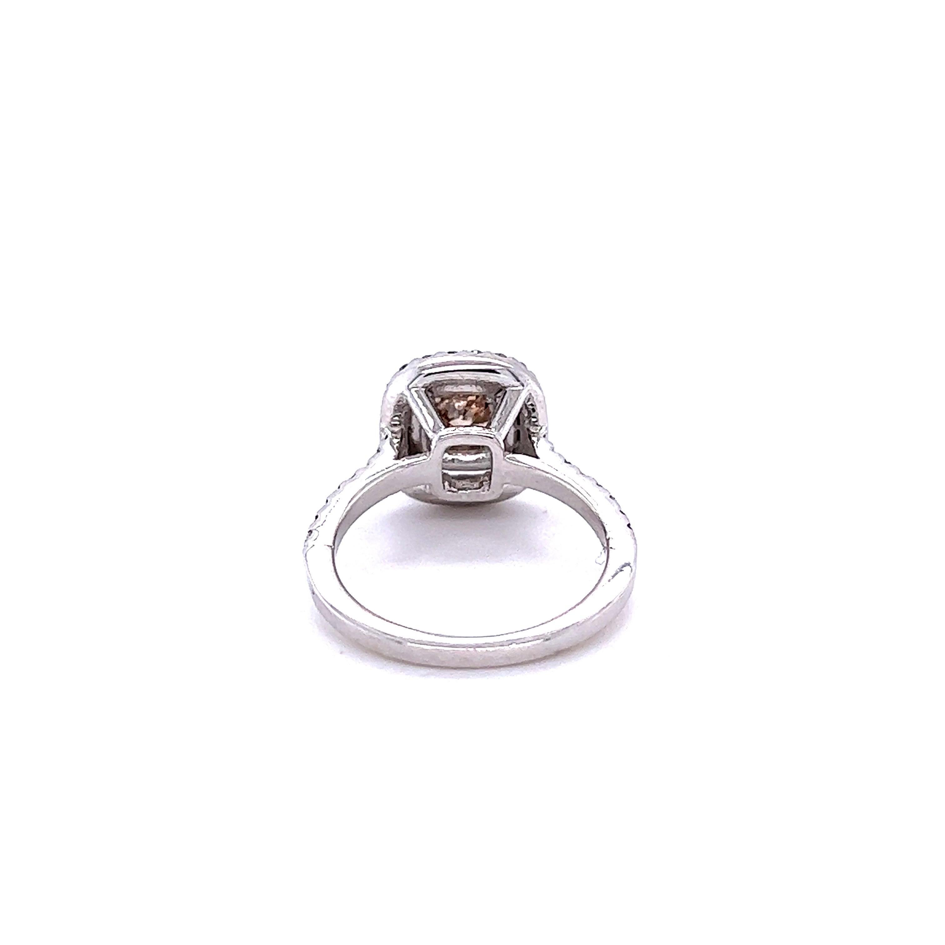 Cushion Cut 1.53 Carat Natural Champagne Brown Diamond White Gold Engagement Ring For Sale