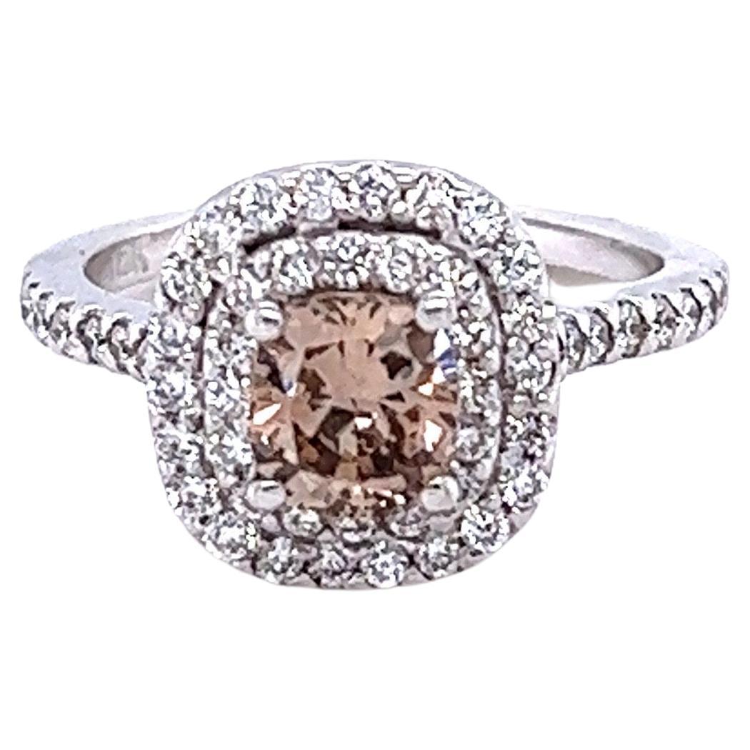 1.53 Carat Natural Champagne Brown Diamond White Gold Engagement Ring For Sale