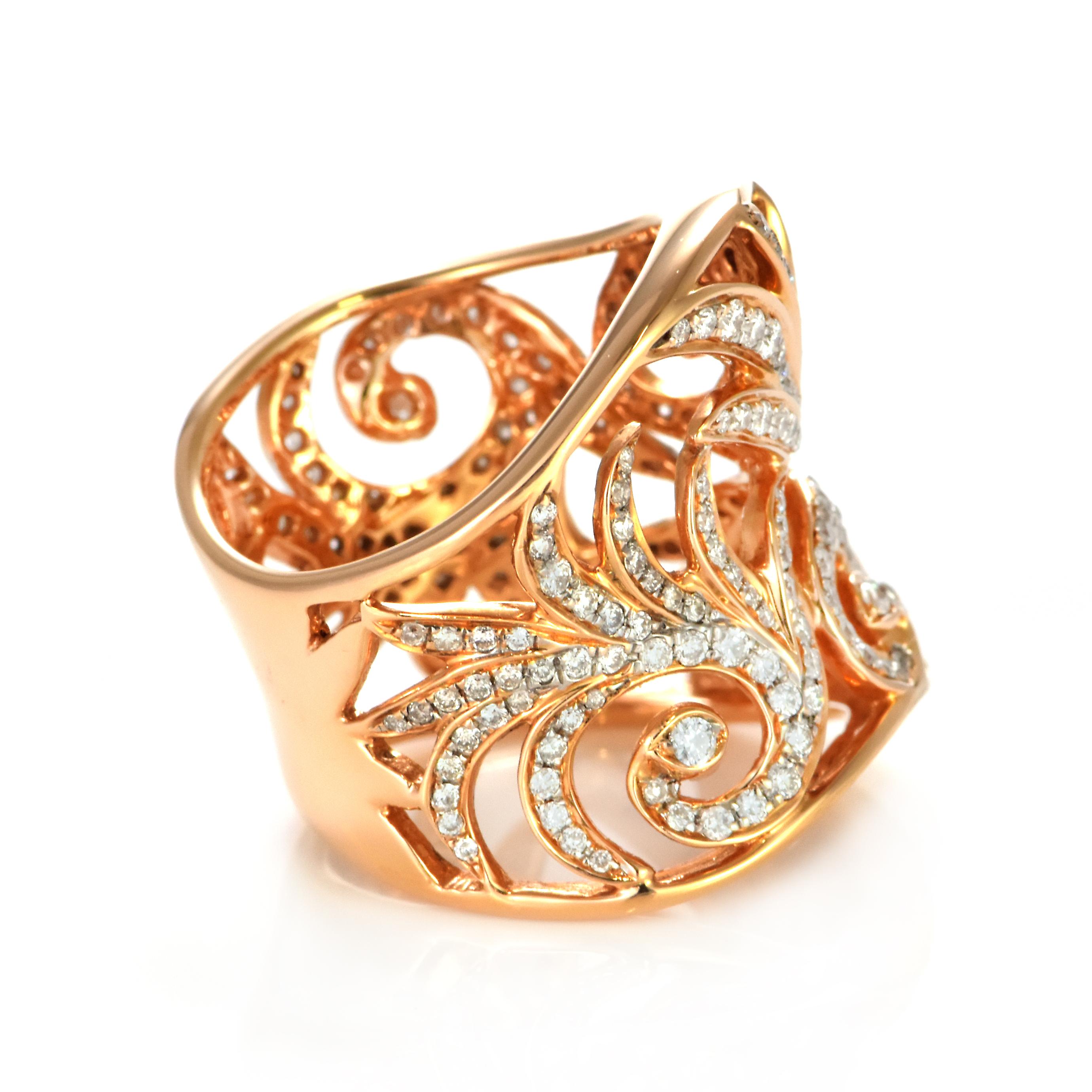 1.53 Carat Natural Diamonds Cocktail-Cluster Ring Made in 18 Karat Pink Gold For Sale 5