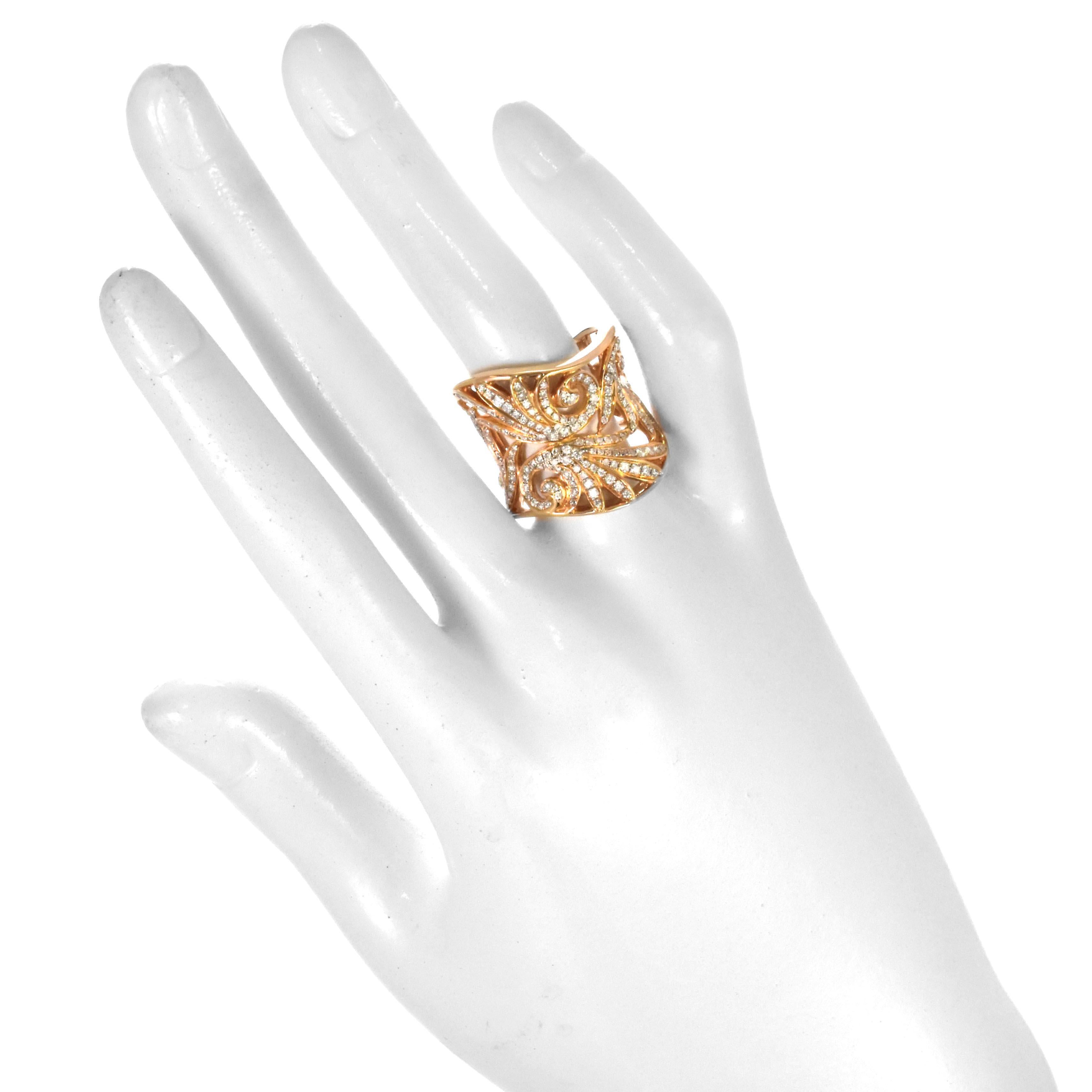 1.53 Carat Natural Diamonds Cocktail-Cluster Ring Made in 18 Karat Pink Gold For Sale 1