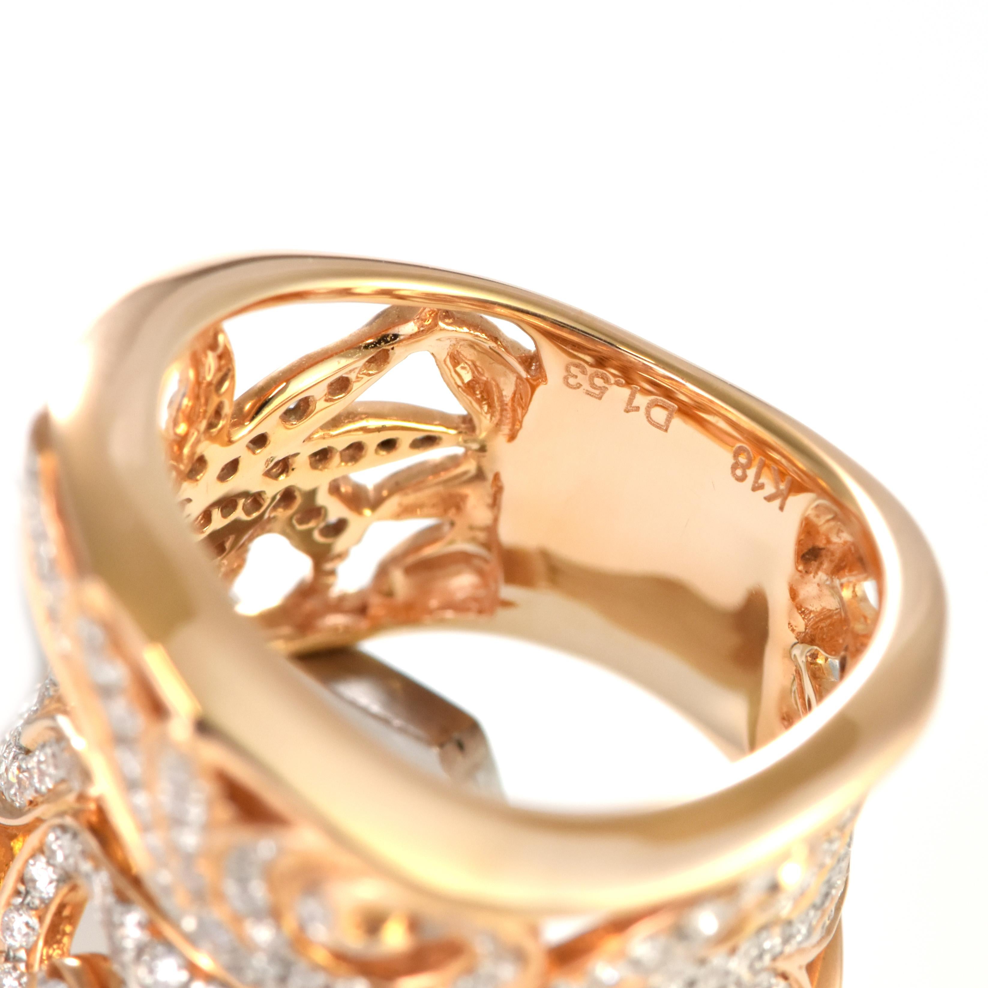 1.53 Carat Natural Diamonds Cocktail-Cluster Ring Made in 18 Karat Pink Gold For Sale 2