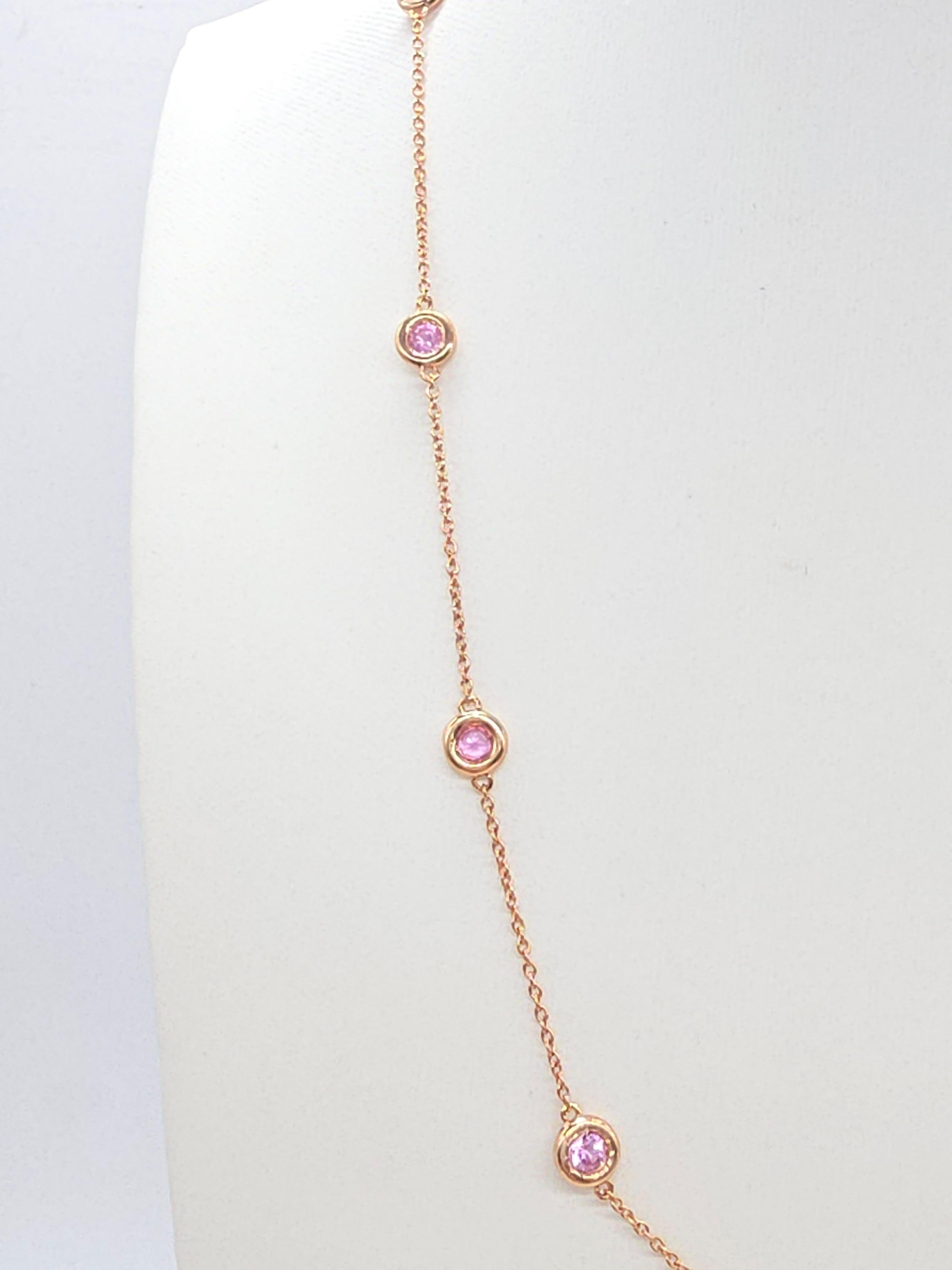 1.53 Quilates Zafiro Rosa Natural Station Collar Oro Amarillo 14 Kilates 17'' en Nuevo estado para la venta en Great Neck Plaza, NY