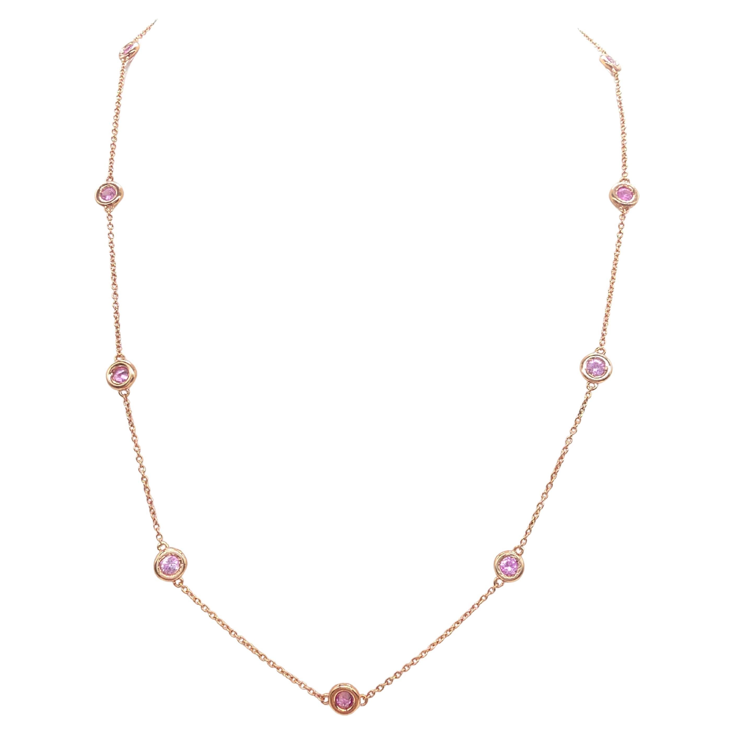 1.53 Quilates Zafiro Rosa Natural Station Collar Oro Amarillo 14 Kilates 17''