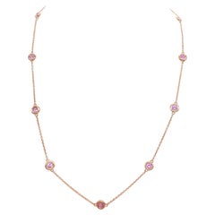 1.53 Quilates Zafiro Rosa Natural Station Collar Oro Amarillo 14 Kilates 17''
