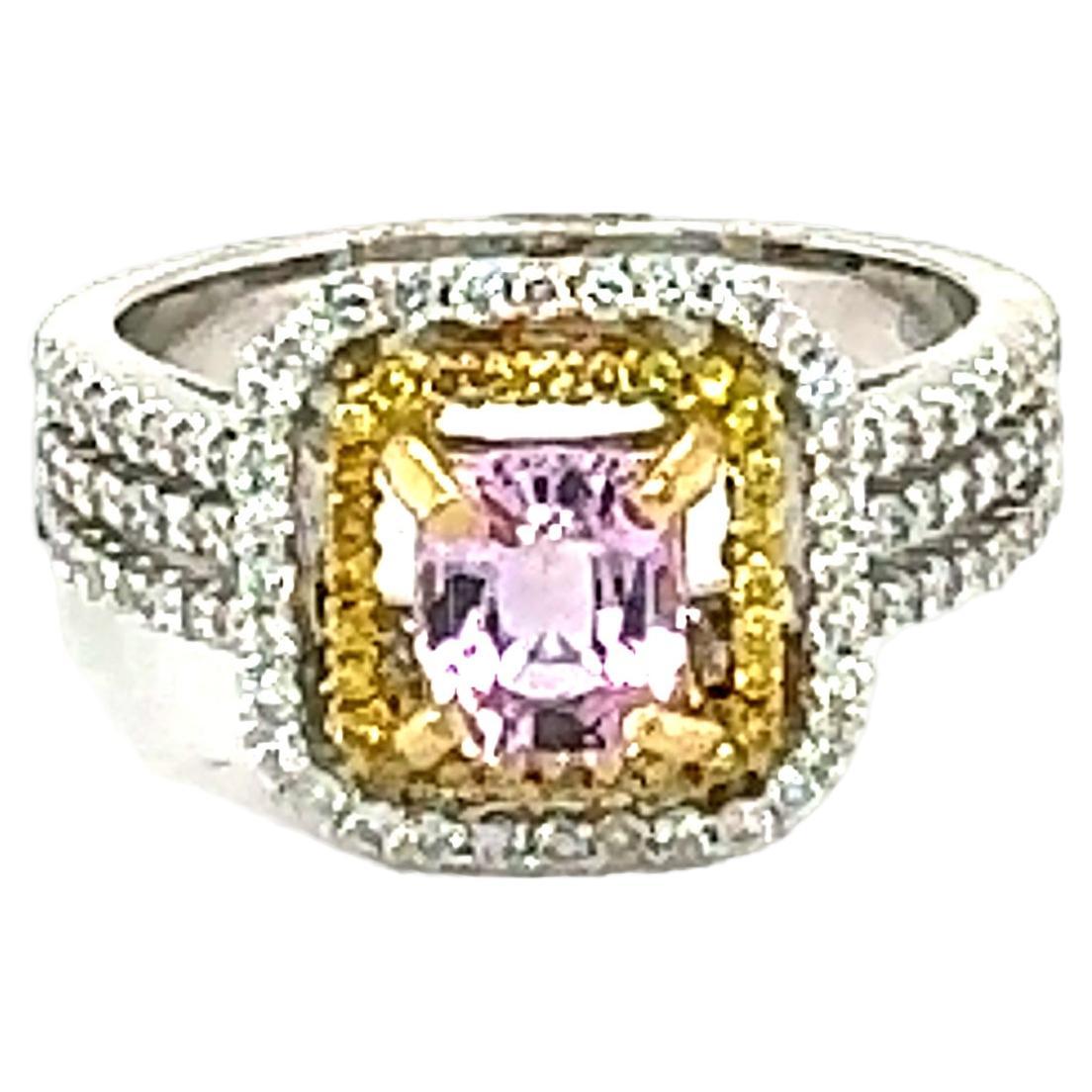 1.53 Carat Natural Unheated Pink Sapphire and Diamond Engagement Ring For Sale