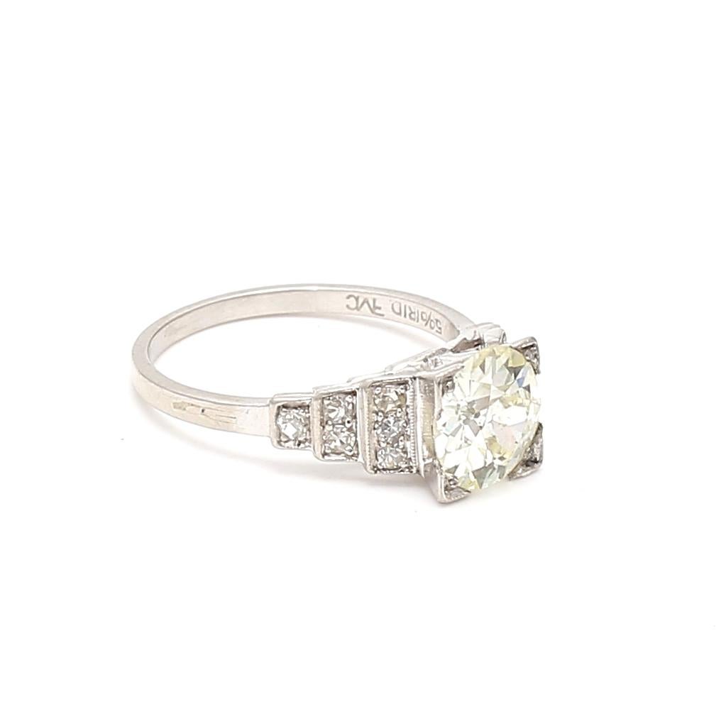 Anillo de compromiso en platino con diamantes talla europea antigua O VS2 de 1,53 quilates Corte europeo antiguo en venta