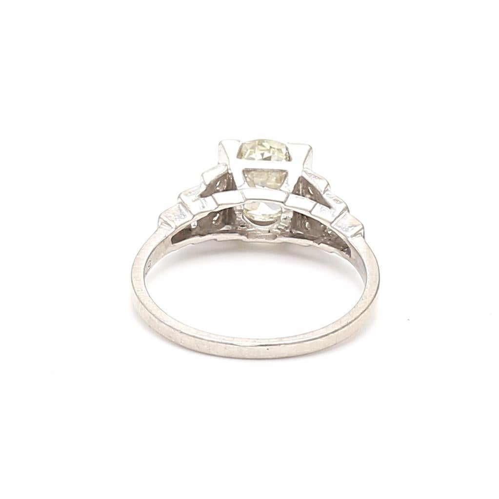 Anillo de compromiso en platino con diamantes talla europea antigua O VS2 de 1,53 quilates en venta 1