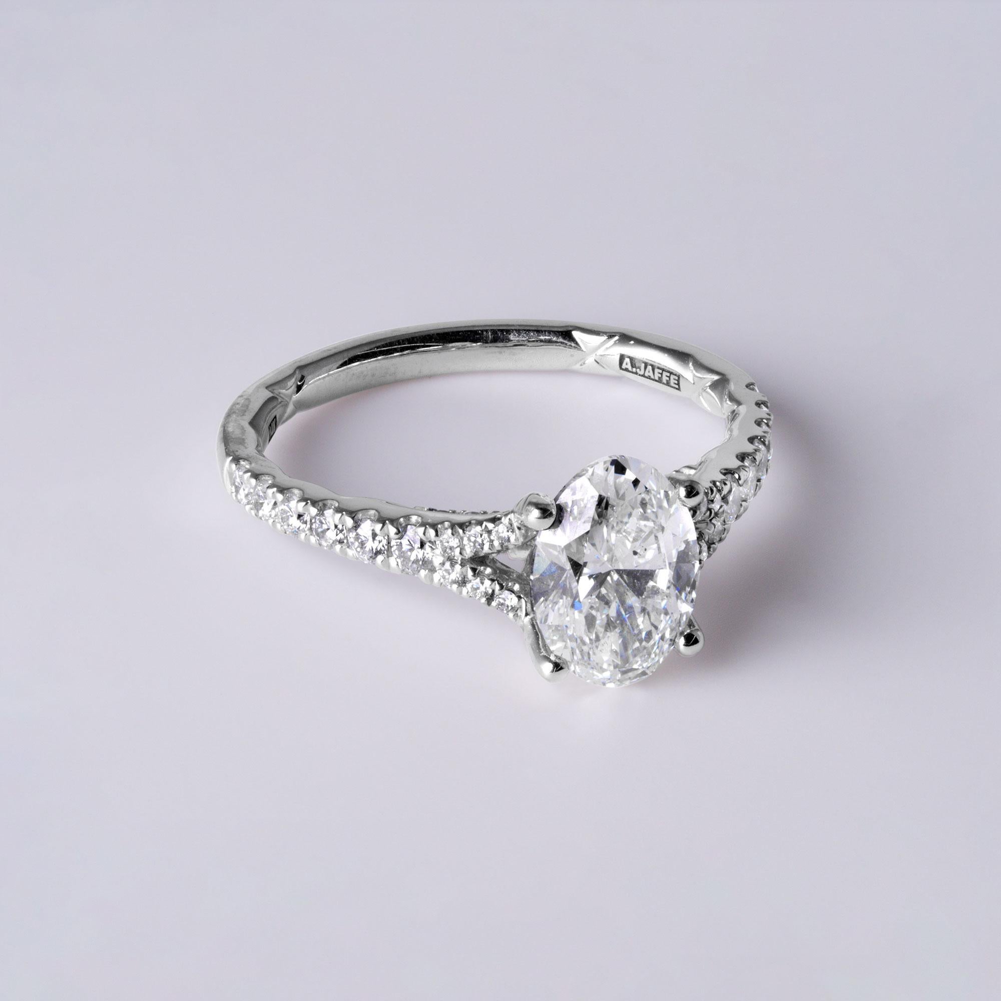 Artisan 1.53 Carat Oval Cut Diamond Engagement Ring – A. Jaffe Design, 14K White Gold For Sale