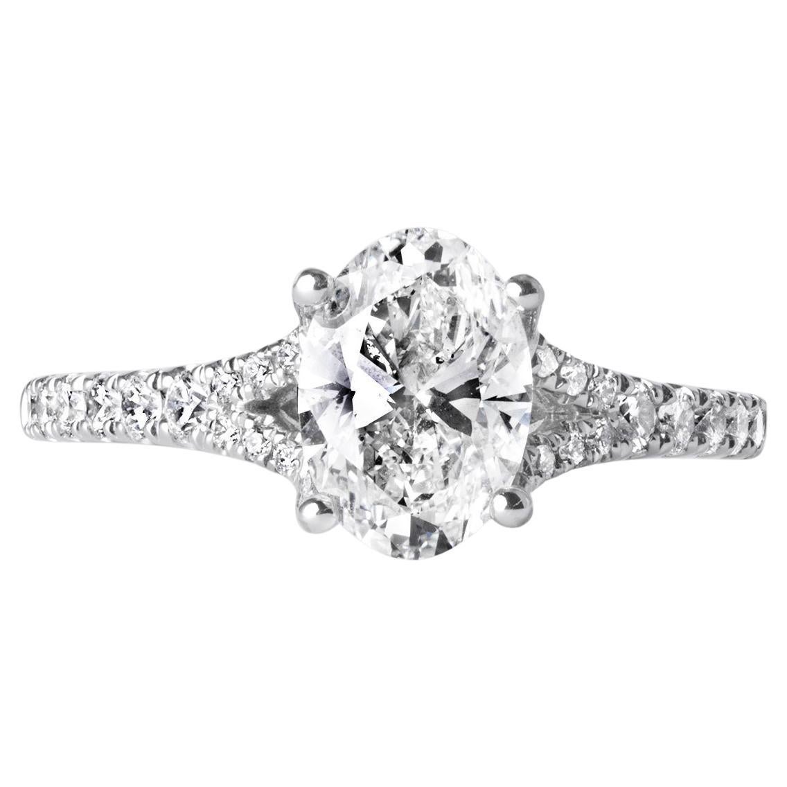 1.53 Carat Oval Cut Diamond Engagement Ring – A. Jaffe Design, 14K White Gold For Sale