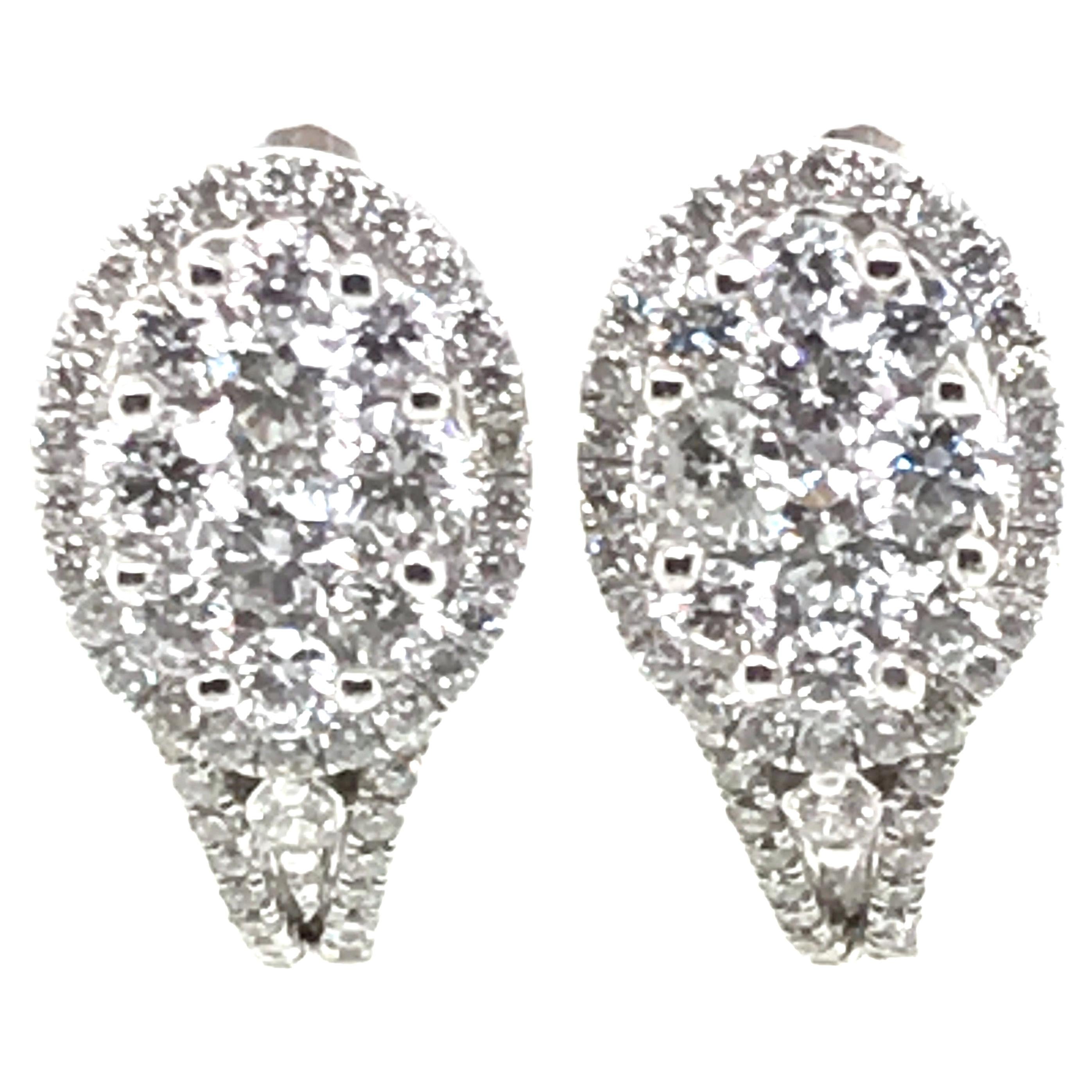 1.53 Carat Oval Shape Round Diamond Earrings with Round Halos For Sale