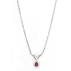 1.53 Carat Pear ''Pigeon's Blood'' Natural Ruby Diamond Halo Pendant Necklace