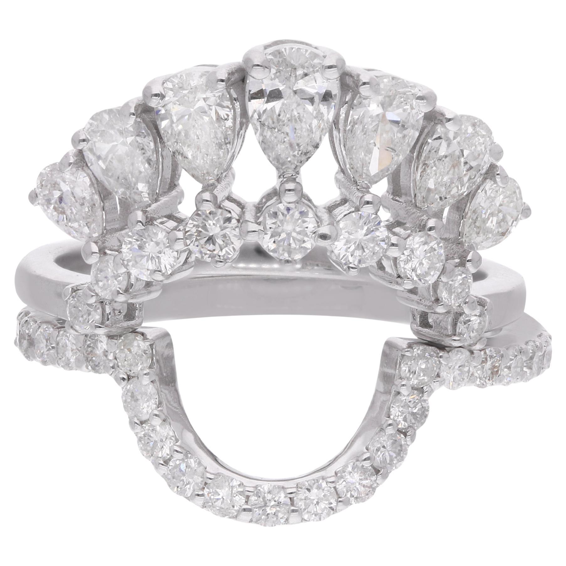 Bague empilable en or blanc 18 carats sertie de diamants ronds et de poire de 1,53 carat