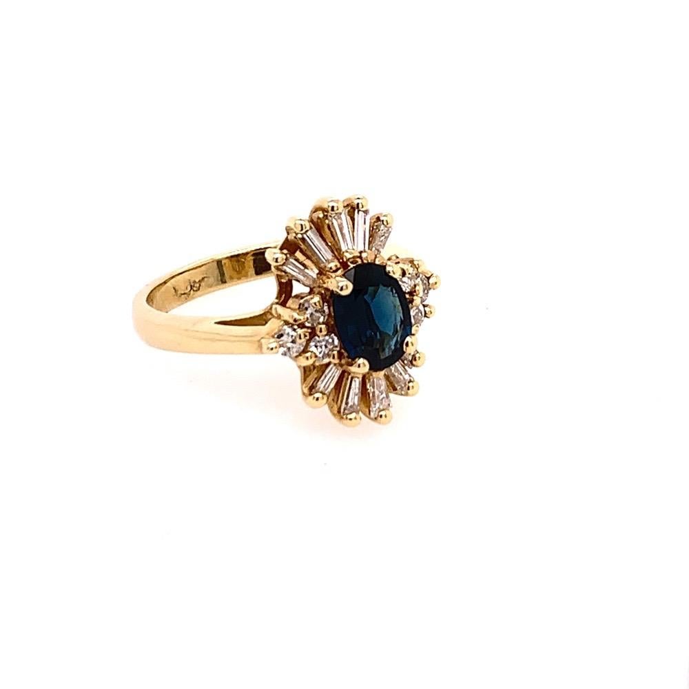 Oval Cut 1.53 Carat Retro Gold Ring Natural Oval Deep Blue Sapphire & Diamond, circa 1980 For Sale