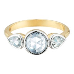 1.53 Carat Round and Pear Rose Cut Diamond Engagement Ring