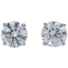 1.53 Carat Round Brilliant Diamond Earrings, 14k White Gold GIA Pierced Studs