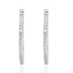 1.53 Carat Round cut Diamond Hoop Earrings in 14K White Gold