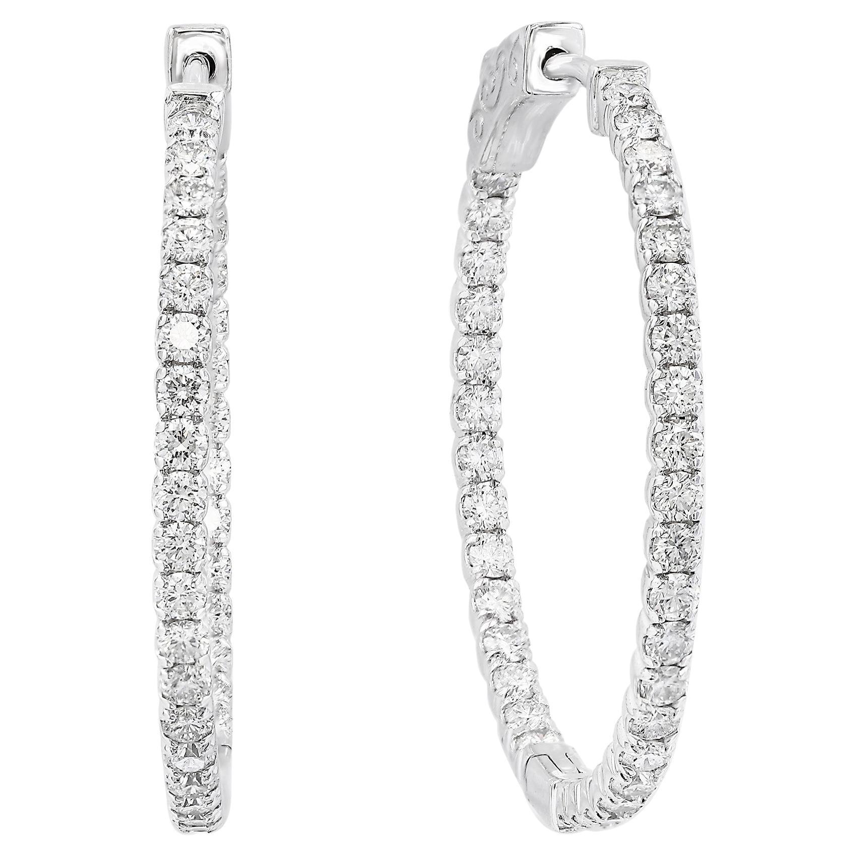 1.53 Carat Round cut Diamond Hoop Earrings in 14K White Gold For Sale