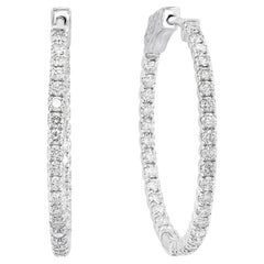 1.53 Carat Round cut Diamond Hoop Earrings in 14K White Gold