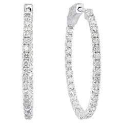 Créoles en or blanc 14 carats avec diamants taille ronde de 1,53 carat