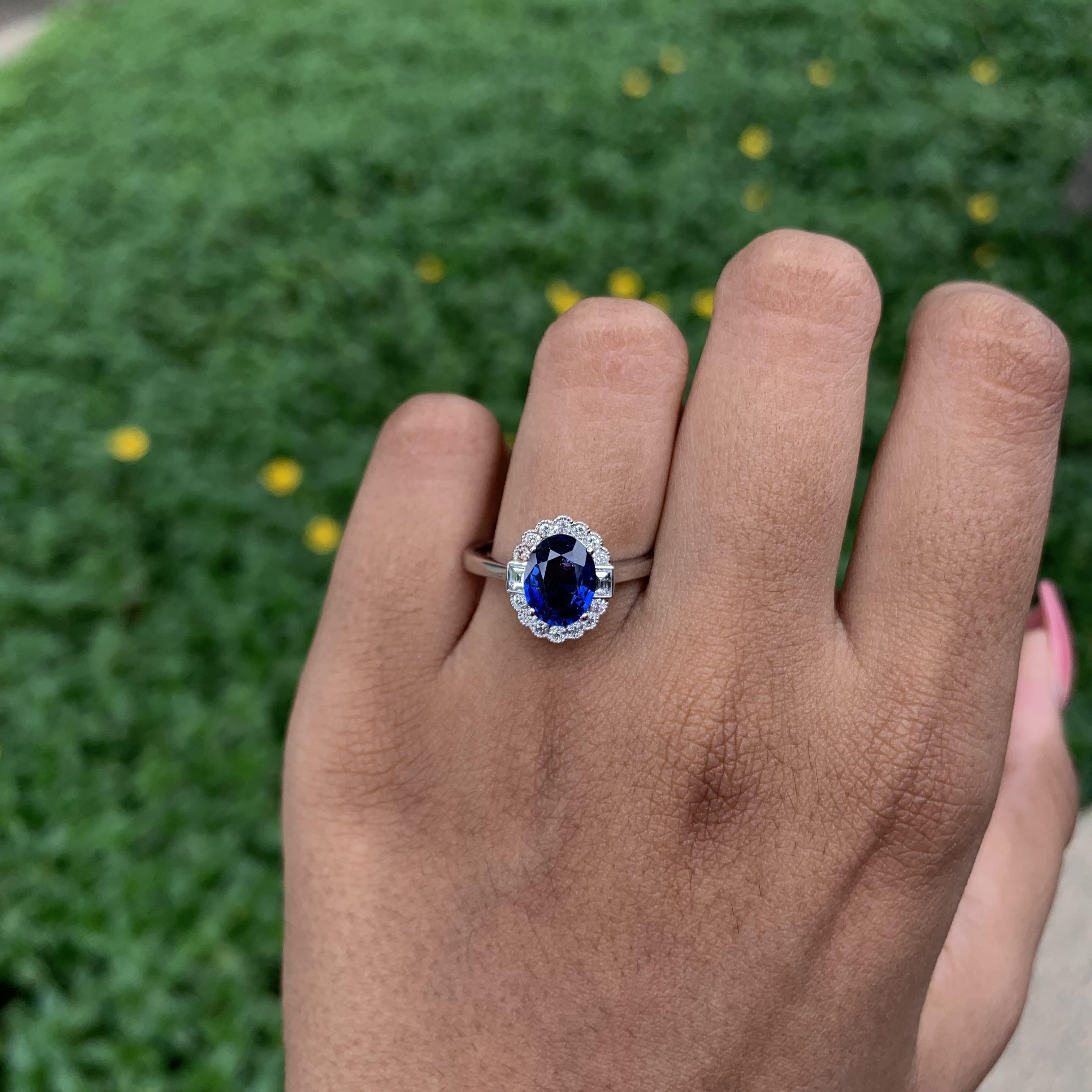 Radiating timeless elegance, this extraordinary piece has been specially designed to accentuate the mesmerizing beauty of this royal blue sapphire.

The sapphire, a regal emblem of rich sophistication, boasts a captivating royal blue hue and a total